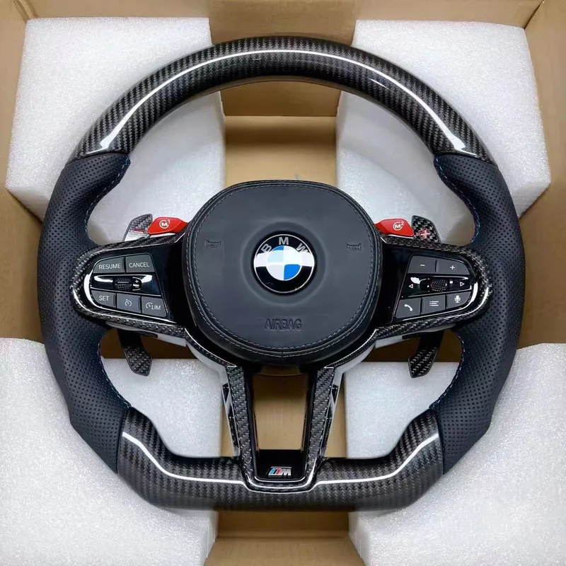 Gloss Carbon BMW G80 Racing Steering Wheel Contrast Stitching Genuine Leather BMW G20 G30 G80 Steering Wheel | YINGGENE Custom Steering Wheels Gloss Carbon BMW G80 Racing Steering Wheel Contrast Stitching Genuine Leather BMW G20 G30 G80 Steering Wheel