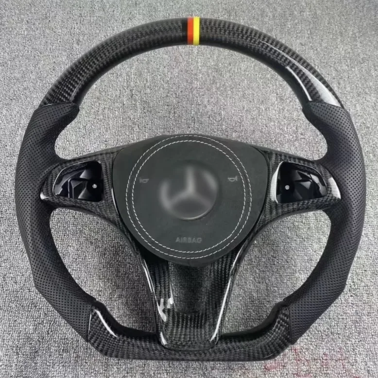 Gloss Carbon Mercedes E63 AMG Racing Steering Wheel 12 O'Clock Ring Mercedes W204 W205 W206 Steering Wheel