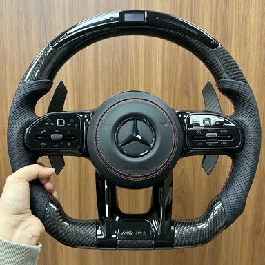 Gloss Carbon Mercedes E63 AMG Racing Steering Wheel Mercedes A B C S Class Custom Carbon Fiber Steering Wheel with LED Shift Lights | YINGGENE Gloss Carbon Mercedes E63 AMG Racing Steering Wheel Mercedes A B C S Class Custom Carbon Fiber Steering Wheel with LED Shift Lights — Custom Steering Wheel