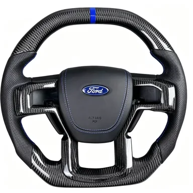 Suitable for Ford Raptor Carbon Fiber Steering Wheel F150 Flat Bottom Sports Genuine Leather Perforated OEM Upgrade