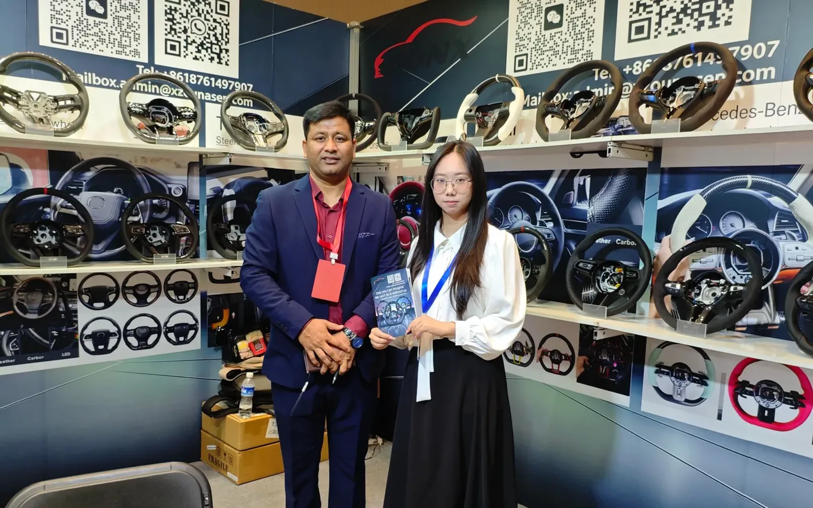 YINGGENE steering wheel display at a trade show booth