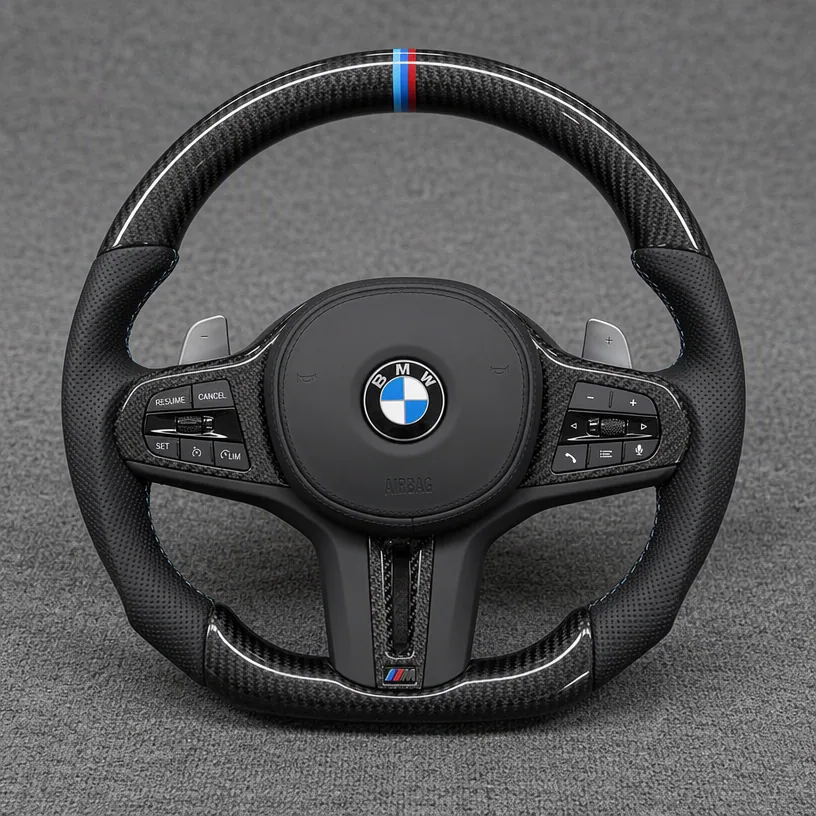 Custom BMW Real Carbon Fiber Modified Steering Wheel 7 Series i7 G11 G12 G70 2019-2025-YINGGEN — Custom Steering Wheel