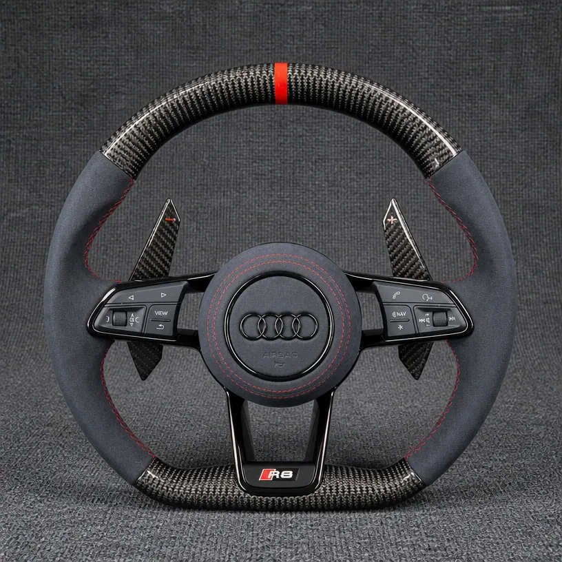 Custom Genuine Carbon Fiber Steering Wheel for Audi R8 Type42 Type4S 2006?2024 Coupé Spyder - YINGGENE — Custom Steering Wheel