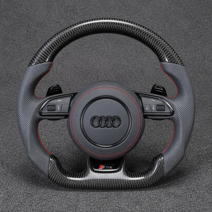 Custom Real Carbon Fiber Steering Wheel for Audi A4 S4 RS4 A5 Coupe Sportback S5 RS5 B5 B6 B7 B8 B9 8T 8F F5 1996-2026 - YINGGENE — Custom Steering Wheel