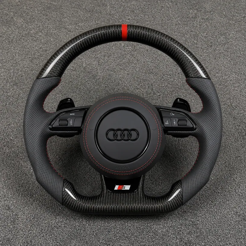 Custom Genuine Carbon Fiber & Napa leather Alcantara Steering Wheel for Audi R8 Type42 Type4S 2006?2024 Coupé Spyder - YINGGENE — Custom Steering Wheel