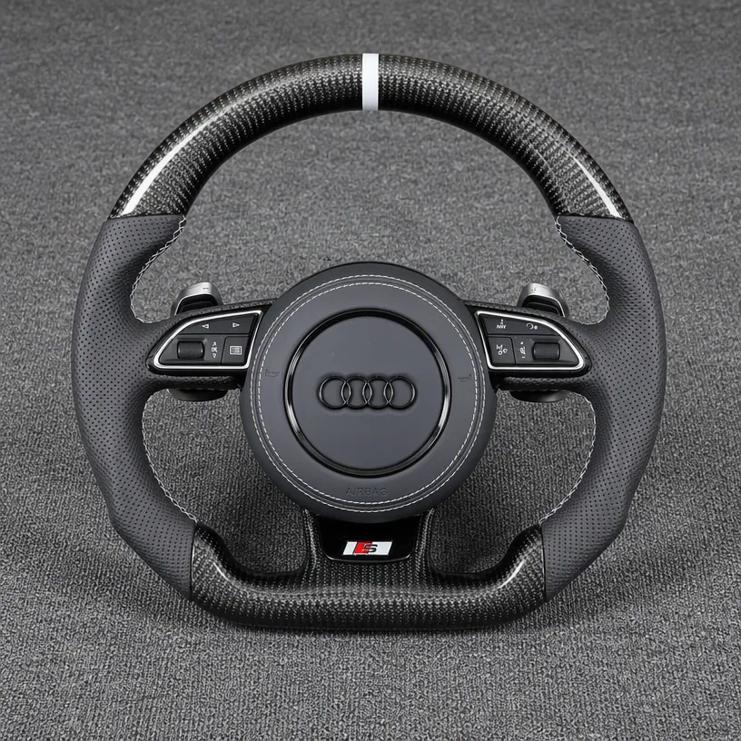 Custom Genuine Carbon Fiber & Napa leather Alcantara Steering Wheel for Audi TT TTS TTRS 8N 8J 8S FV 1998 ? 2023 Coupe / Roadster - YINGGENE — Custom Steering Wheel