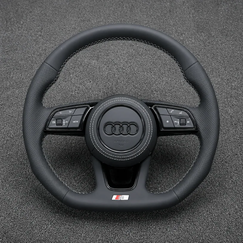Custom Genuine Carbon Fiber & Napa leather Alcantara Steering Wheel for Audi TT TTS TTRS 8N 8J 8S FV 1998 ? 2023 Coupe / Roadster - YINGGENE — Custom Steering Wheel