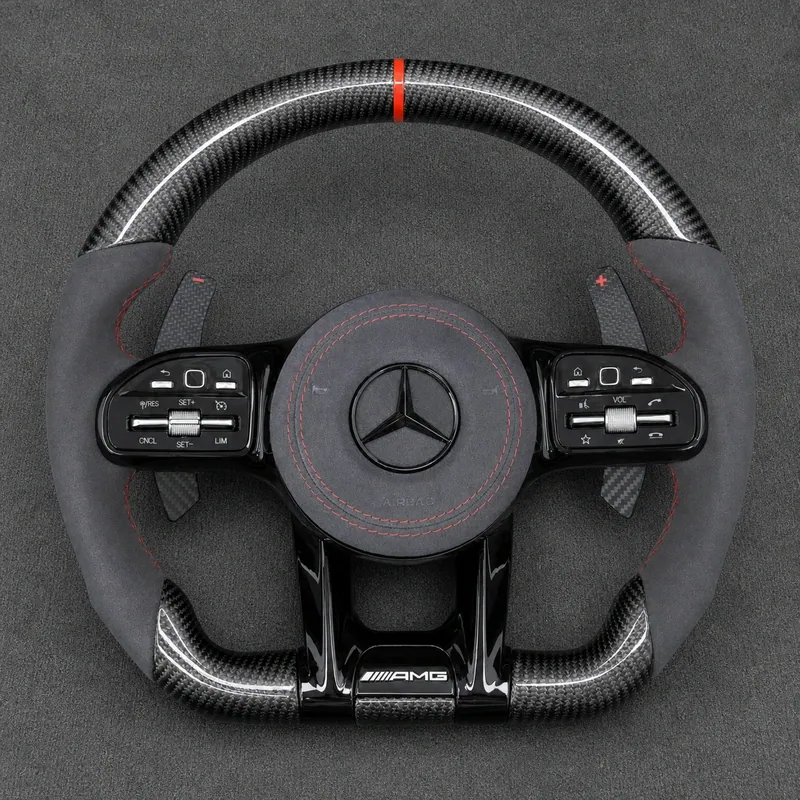 Mercedes A B C E S GLC GLE 2003-2026 W203-W206 W211-W214 Nappa Alcantara Custom Real Carbon Fiber LED AMG Wheel -YINGGENE — Custom Steering Wheel