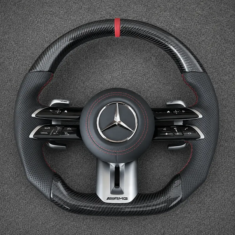 Mercedes A B C E S GLC GLE 2003-2026 W203-W206 W211-W214 Custom Real Carbon Fiber AMG Steering Wheel -YINGGENE — Custom Steering Wheel