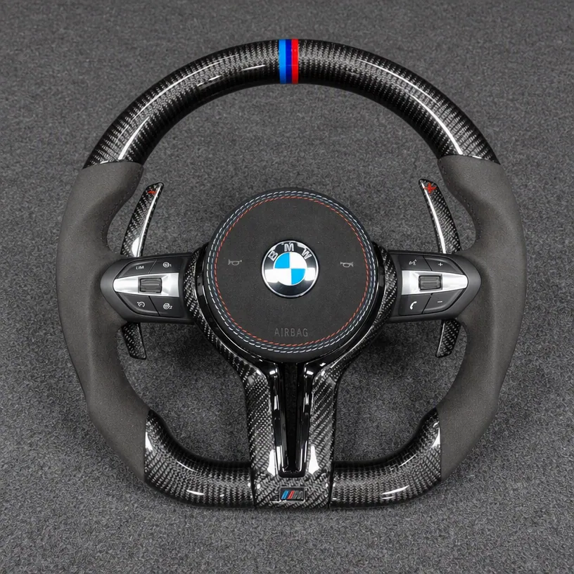 Custom BMW E/F Series M Performance Alcantara Real Carbon Fiber Steering Wheel — Custom Steering Wheel