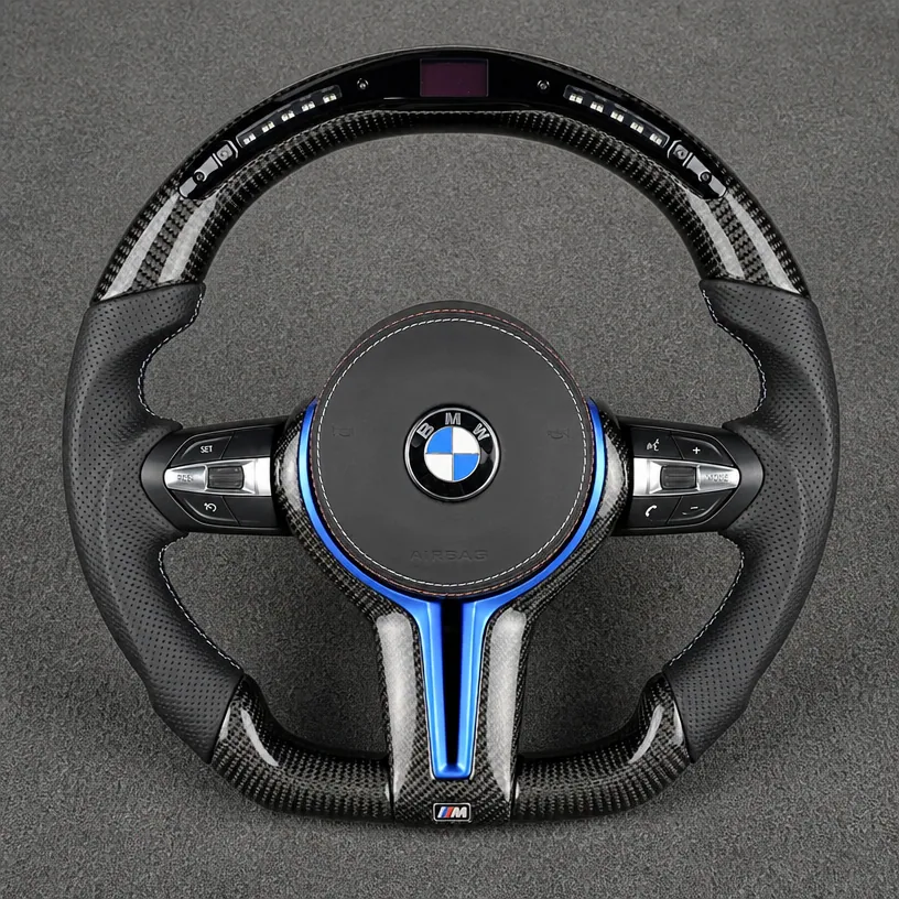 Custom BMW E/F Series M Performance LED Display Real Carbon Fiber Steering Wheel — Custom Steering Wheel