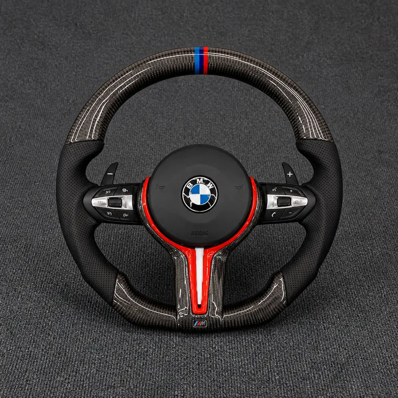 BMW F30 Carbon Fiber Steering Wheel โ YINGGENE BMW F30 carbon fiber steering wheel installed in the driver cockpit