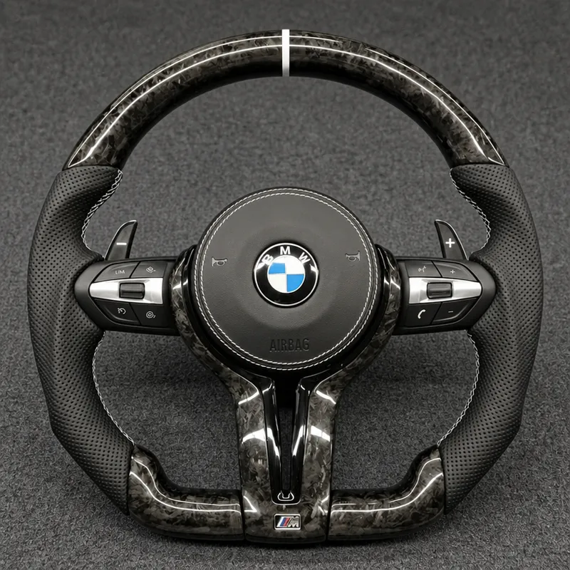 BMW F30 Paddle Shifters & Multifunction Controls โ YINGGENE BMW F30 steering wheel with carbon fiber paddle shifters and multifunction buttons